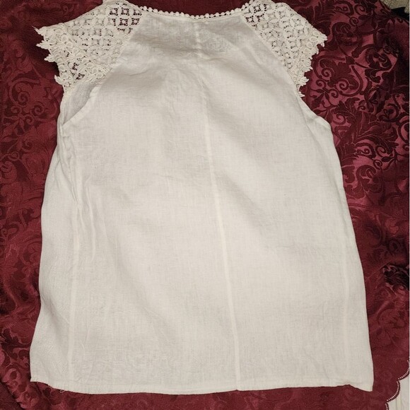 Alessia Pacini Top White Linen Made in Italy Minimalist Lace Cap Sleeve Small - Picture 10 of 12